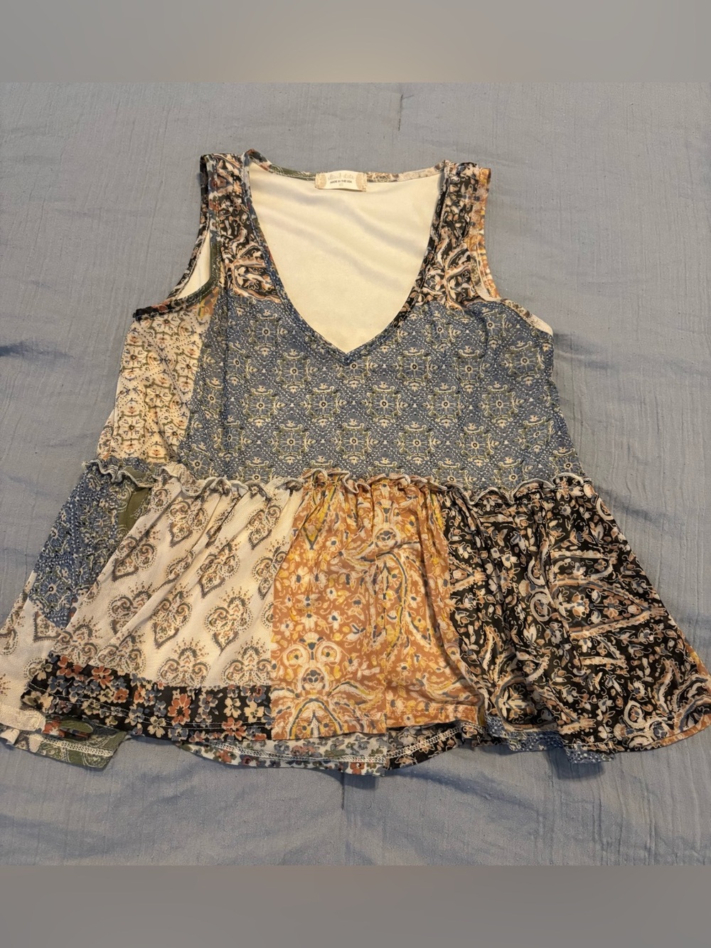 Altar'd State Patchwork Tank Top Floral Tiered Peplum Boho